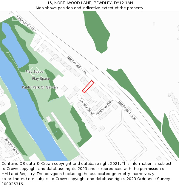 15, NORTHWOOD LANE, BEWDLEY, DY12 1AN: Location map and indicative extent of plot