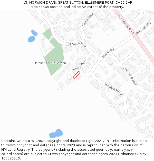 15, NORWICH DRIVE, GREAT SUTTON, ELLESMERE PORT, CH66 2HF: Location map and indicative extent of plot