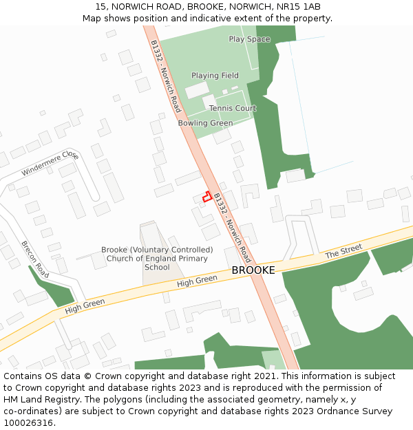 15, NORWICH ROAD, BROOKE, NORWICH, NR15 1AB: Location map and indicative extent of plot