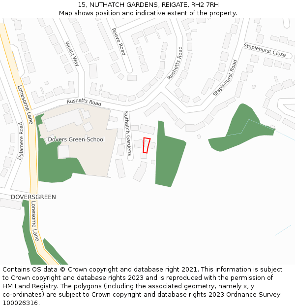 15, NUTHATCH GARDENS, REIGATE, RH2 7RH: Location map and indicative extent of plot