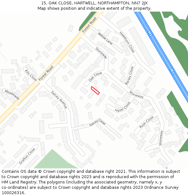 15, OAK CLOSE, HARTWELL, NORTHAMPTON, NN7 2JX: Location map and indicative extent of plot