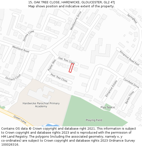 15, OAK TREE CLOSE, HARDWICKE, GLOUCESTER, GL2 4TJ: Location map and indicative extent of plot