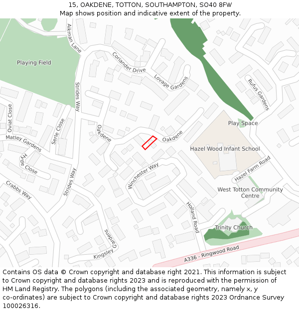 15, OAKDENE, TOTTON, SOUTHAMPTON, SO40 8FW: Location map and indicative extent of plot