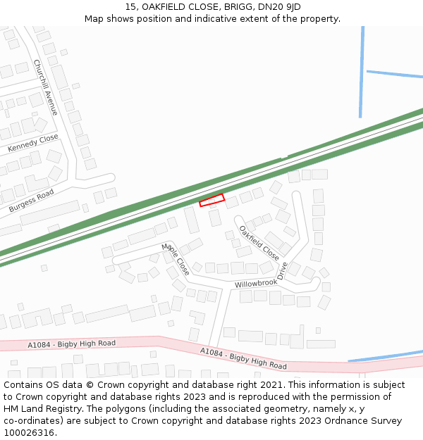 15, OAKFIELD CLOSE, BRIGG, DN20 9JD: Location map and indicative extent of plot