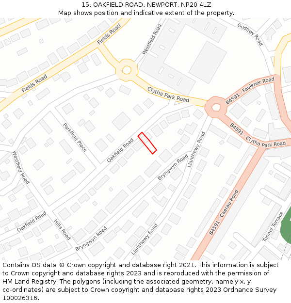 15, OAKFIELD ROAD, NEWPORT, NP20 4LZ: Location map and indicative extent of plot