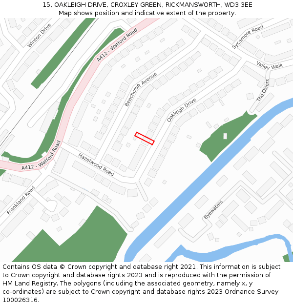 15, OAKLEIGH DRIVE, CROXLEY GREEN, RICKMANSWORTH, WD3 3EE: Location map and indicative extent of plot