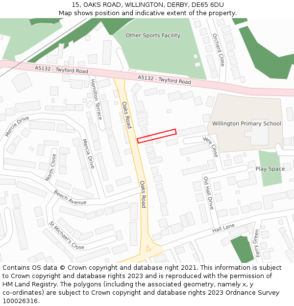 15, OAKS ROAD, WILLINGTON, DERBY, DE65 6DU: Location map and indicative extent of plot