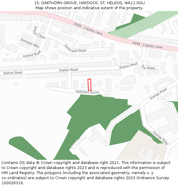 15, OAKTHORN GROVE, HAYDOCK, ST. HELENS, WA11 0GU: Location map and indicative extent of plot