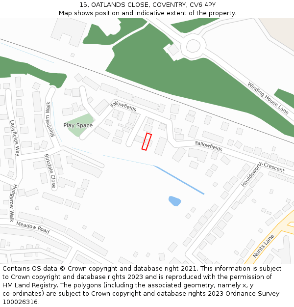 15, OATLANDS CLOSE, COVENTRY, CV6 4PY: Location map and indicative extent of plot