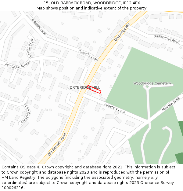 15, OLD BARRACK ROAD, WOODBRIDGE, IP12 4EX: Location map and indicative extent of plot