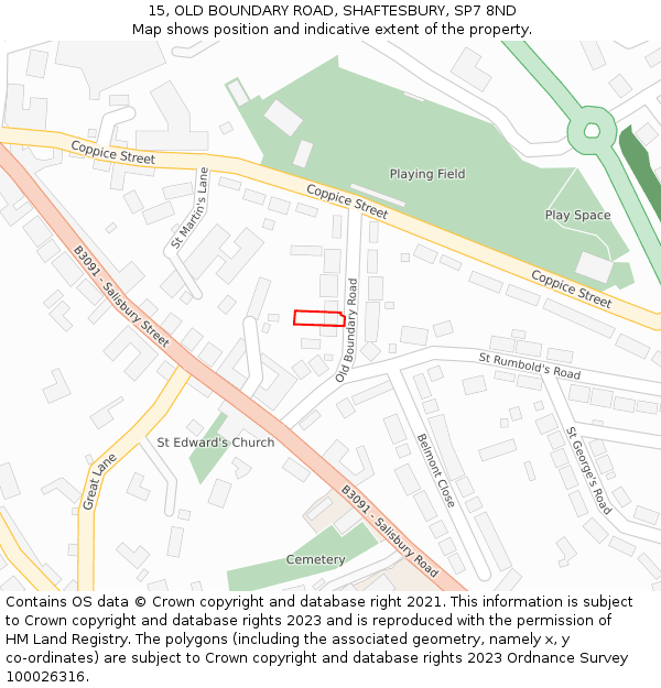 15, OLD BOUNDARY ROAD, SHAFTESBURY, SP7 8ND: Location map and indicative extent of plot