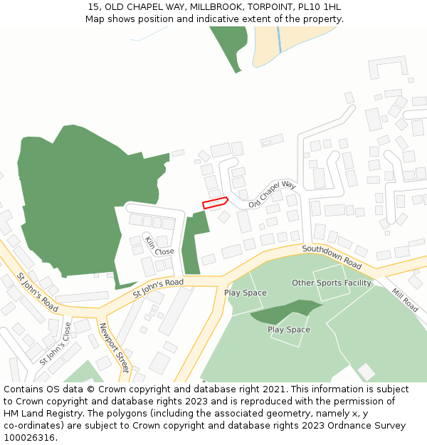 15, OLD CHAPEL WAY, MILLBROOK, TORPOINT, PL10 1HL: Location map and indicative extent of plot