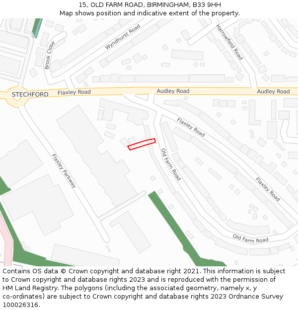 15, OLD FARM ROAD, BIRMINGHAM, B33 9HH: Location map and indicative extent of plot