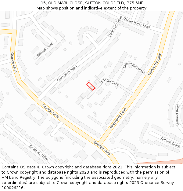 15, OLD MARL CLOSE, SUTTON COLDFIELD, B75 5NF: Location map and indicative extent of plot