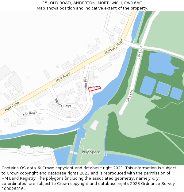 15, OLD ROAD, ANDERTON, NORTHWICH, CW9 6AG: Location map and indicative extent of plot