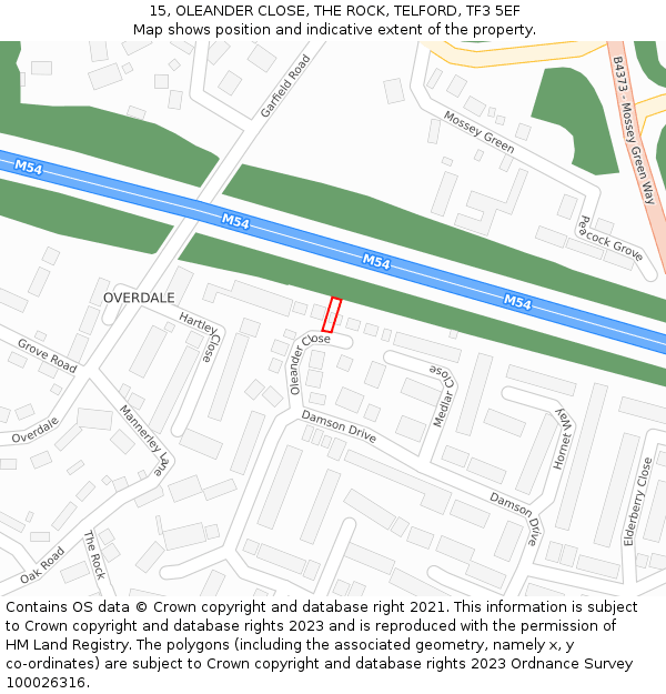 15, OLEANDER CLOSE, THE ROCK, TELFORD, TF3 5EF: Location map and indicative extent of plot