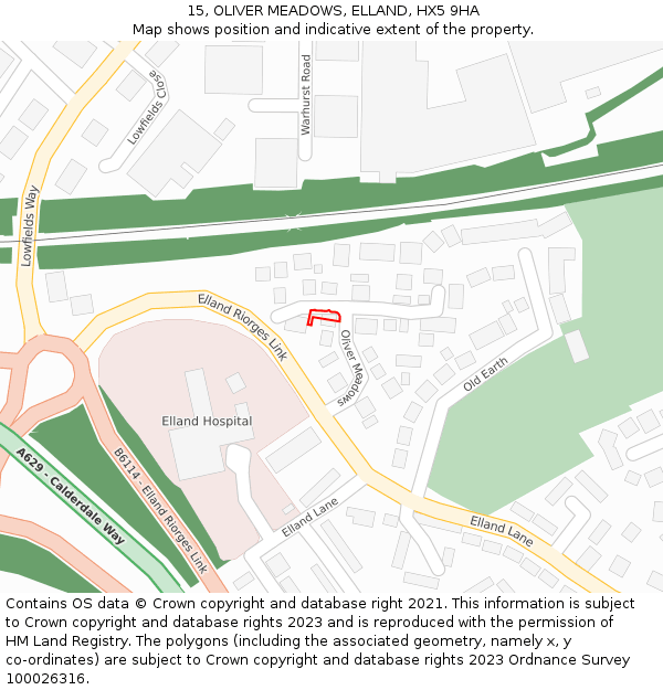 15, OLIVER MEADOWS, ELLAND, HX5 9HA: Location map and indicative extent of plot