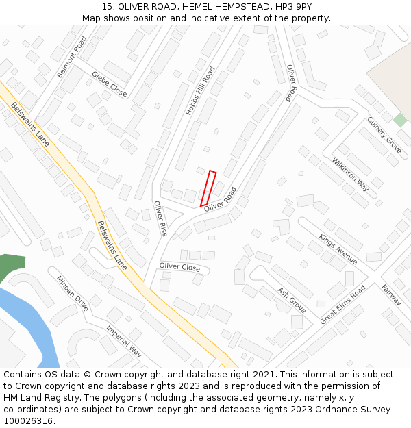 15, OLIVER ROAD, HEMEL HEMPSTEAD, HP3 9PY: Location map and indicative extent of plot