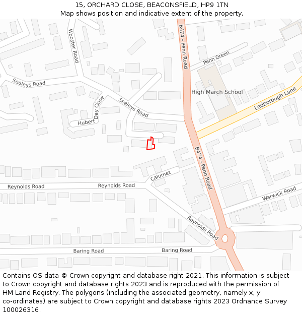 15, ORCHARD CLOSE, BEACONSFIELD, HP9 1TN: Location map and indicative extent of plot