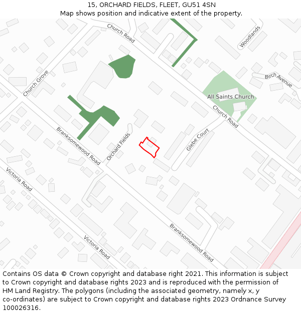 15, ORCHARD FIELDS, FLEET, GU51 4SN: Location map and indicative extent of plot