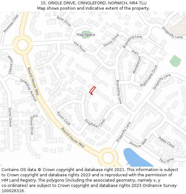 15, ORIOLE DRIVE, CRINGLEFORD, NORWICH, NR4 7LU: Location map and indicative extent of plot