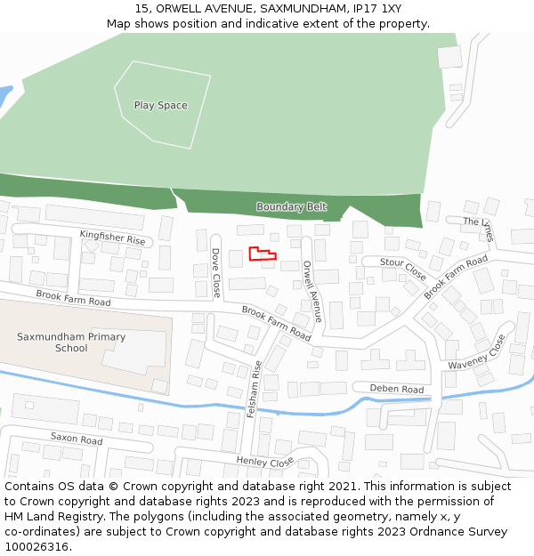 15, ORWELL AVENUE, SAXMUNDHAM, IP17 1XY: Location map and indicative extent of plot