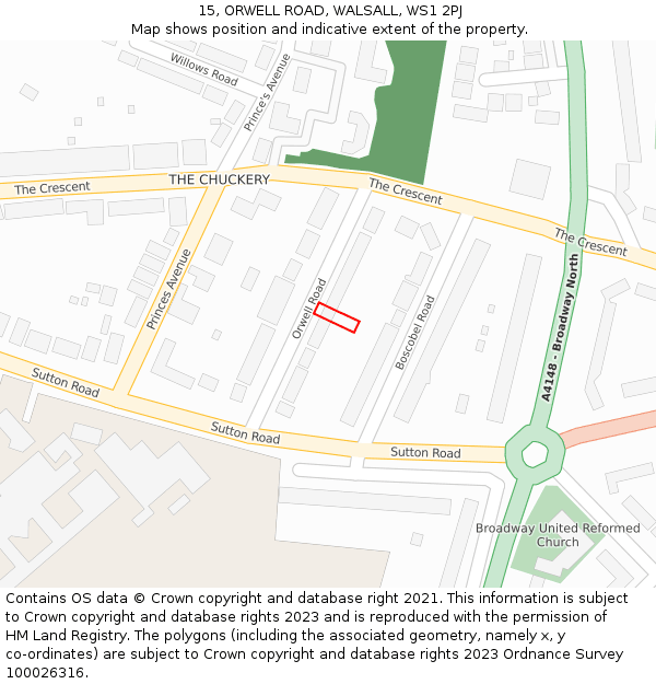 15, ORWELL ROAD, WALSALL, WS1 2PJ: Location map and indicative extent of plot