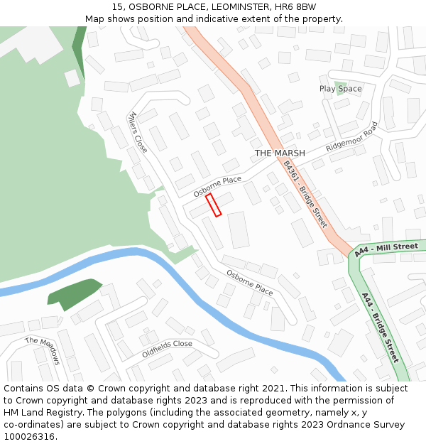 15, OSBORNE PLACE, LEOMINSTER, HR6 8BW: Location map and indicative extent of plot