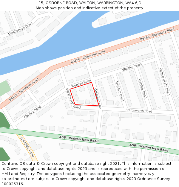 15, OSBORNE ROAD, WALTON, WARRINGTON, WA4 6JD: Location map and indicative extent of plot