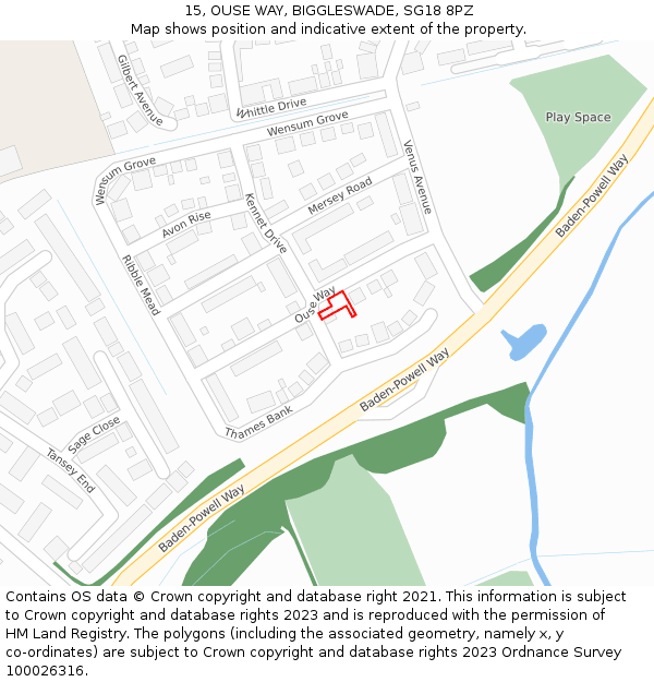 15, OUSE WAY, BIGGLESWADE, SG18 8PZ: Location map and indicative extent of plot