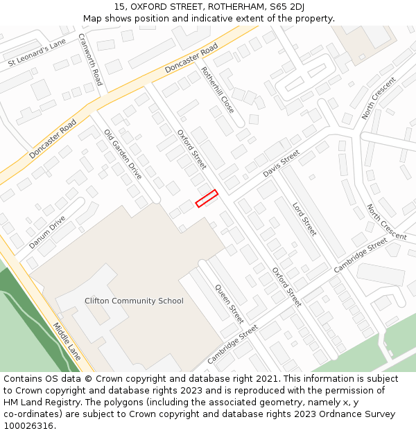 15, OXFORD STREET, ROTHERHAM, S65 2DJ: Location map and indicative extent of plot