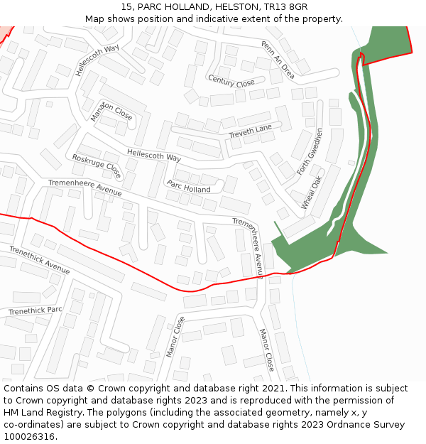15, PARC HOLLAND, HELSTON, TR13 8GR: Location map and indicative extent of plot