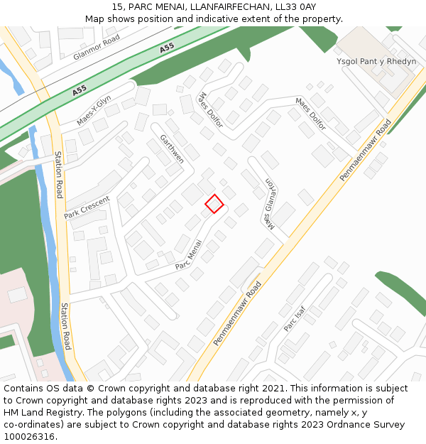 15, PARC MENAI, LLANFAIRFECHAN, LL33 0AY: Location map and indicative extent of plot