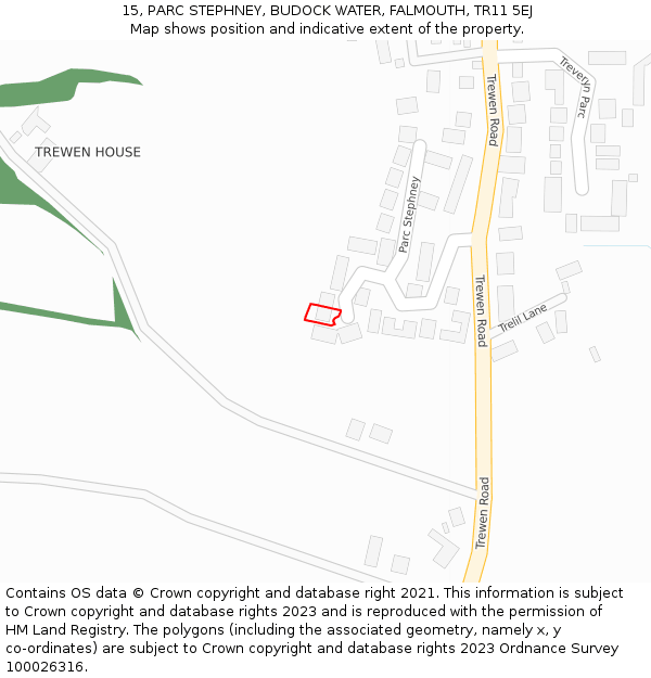 15, PARC STEPHNEY, BUDOCK WATER, FALMOUTH, TR11 5EJ: Location map and indicative extent of plot