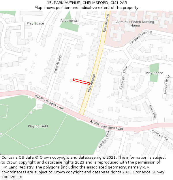 15, PARK AVENUE, CHELMSFORD, CM1 2AB: Location map and indicative extent of plot