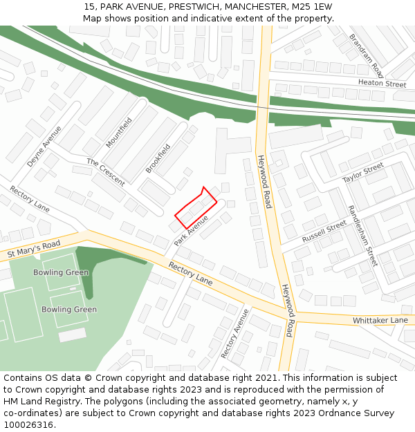 15, PARK AVENUE, PRESTWICH, MANCHESTER, M25 1EW: Location map and indicative extent of plot