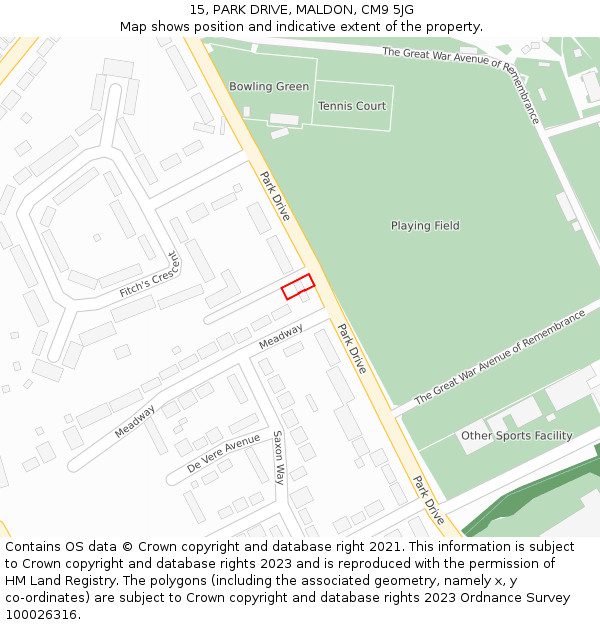 15, PARK DRIVE, MALDON, CM9 5JG: Location map and indicative extent of plot