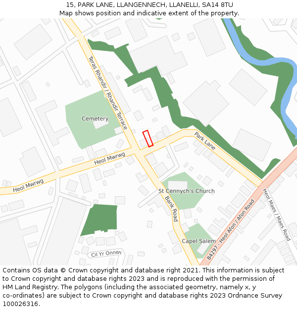 15, PARK LANE, LLANGENNECH, LLANELLI, SA14 8TU: Location map and indicative extent of plot