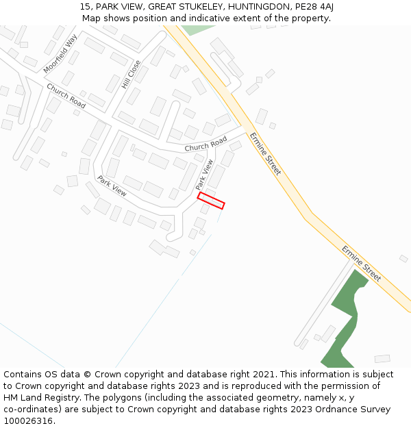 15, PARK VIEW, GREAT STUKELEY, HUNTINGDON, PE28 4AJ: Location map and indicative extent of plot