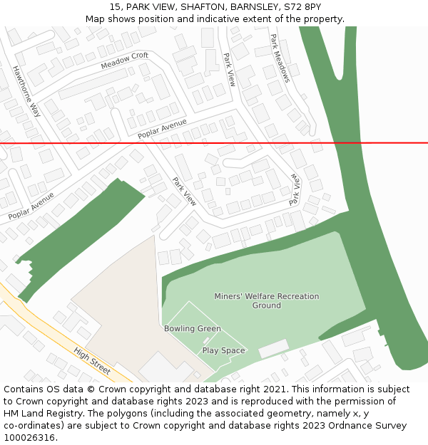 15, PARK VIEW, SHAFTON, BARNSLEY, S72 8PY: Location map and indicative extent of plot