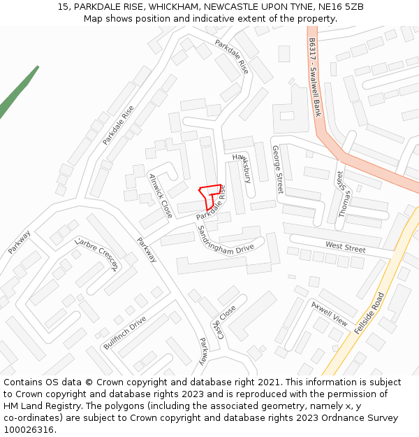 15, PARKDALE RISE, WHICKHAM, NEWCASTLE UPON TYNE, NE16 5ZB: Location map and indicative extent of plot