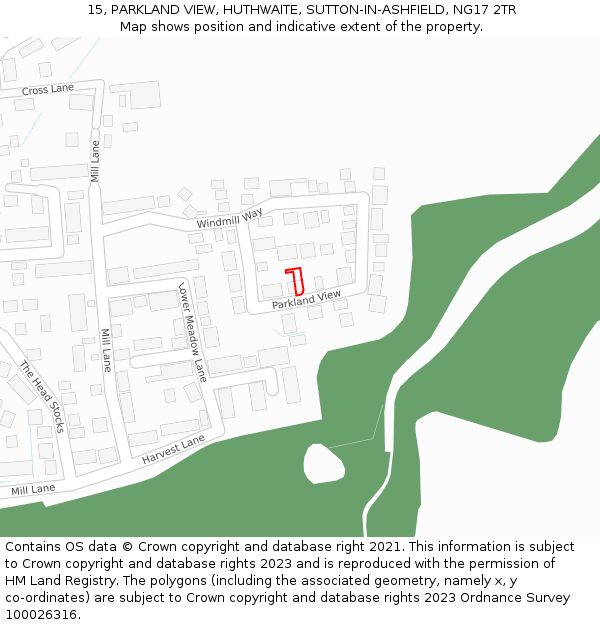 15, PARKLAND VIEW, HUTHWAITE, SUTTON-IN-ASHFIELD, NG17 2TR: Location map and indicative extent of plot