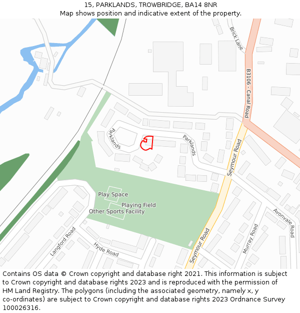 15, PARKLANDS, TROWBRIDGE, BA14 8NR: Location map and indicative extent of plot