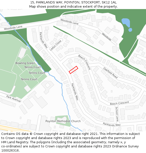 15, PARKLANDS WAY, POYNTON, STOCKPORT, SK12 1AL: Location map and indicative extent of plot
