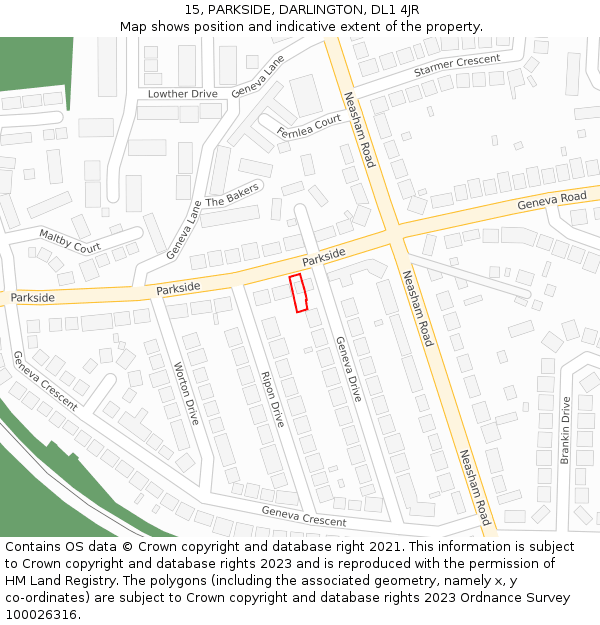 15, PARKSIDE, DARLINGTON, DL1 4JR: Location map and indicative extent of plot