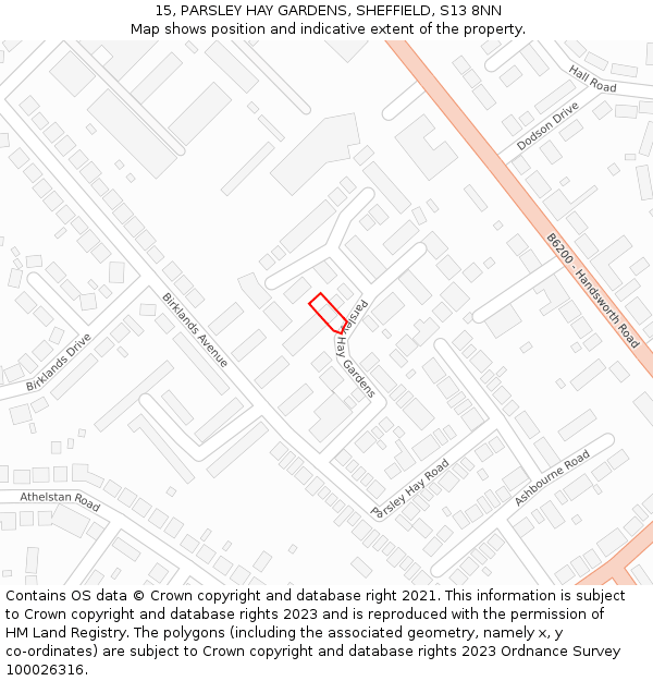 15, PARSLEY HAY GARDENS, SHEFFIELD, S13 8NN: Location map and indicative extent of plot