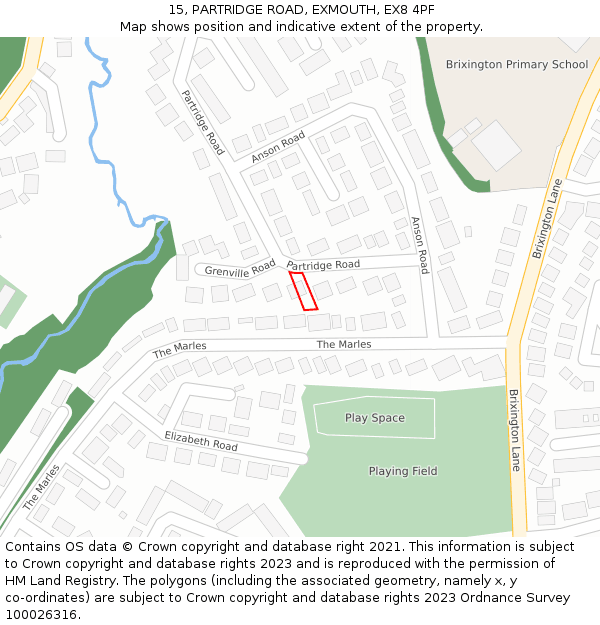 15, PARTRIDGE ROAD, EXMOUTH, EX8 4PF: Location map and indicative extent of plot