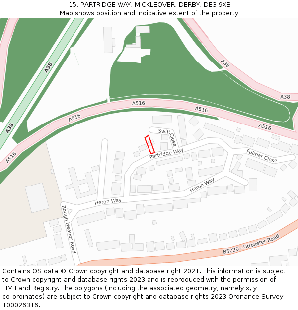15, PARTRIDGE WAY, MICKLEOVER, DERBY, DE3 9XB: Location map and indicative extent of plot