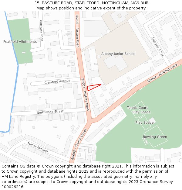 15, PASTURE ROAD, STAPLEFORD, NOTTINGHAM, NG9 8HR: Location map and indicative extent of plot