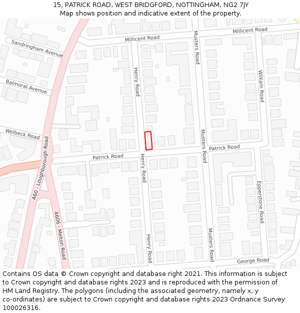 15, PATRICK ROAD, WEST BRIDGFORD, NOTTINGHAM, NG2 7JY: Location map and indicative extent of plot